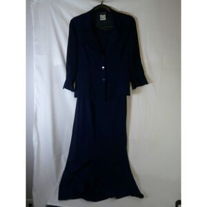 Plaza Collection Navy Blue Embroidered Jacket Dress Suit Women Size 8